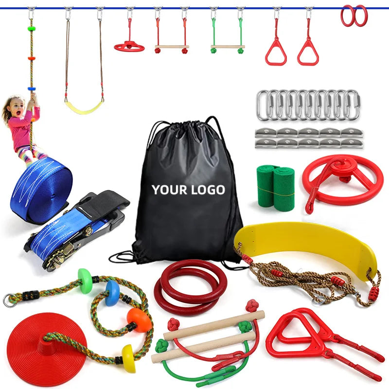Outdoor Play Slackline Ninja Warrior Obstacle Course for Kids Slackline Obstacle