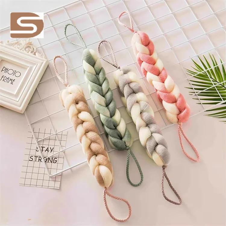 Bath Loofah Crossed Weave Belt Body Scrubber Wholesale Pe Bath Strip Loofah Sponge Shower Product Rich Foam