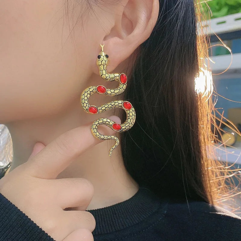 Wholesale Fashion Woman Girl Zinc Alloy Metal Silver Gold Rhinestone Snake Stud Earrings