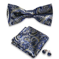 New Paisley Bow Tie for Men Wedding Bowtie Handkerchief Cufflink Set With Bow Tie Box Customized MegaBDM
