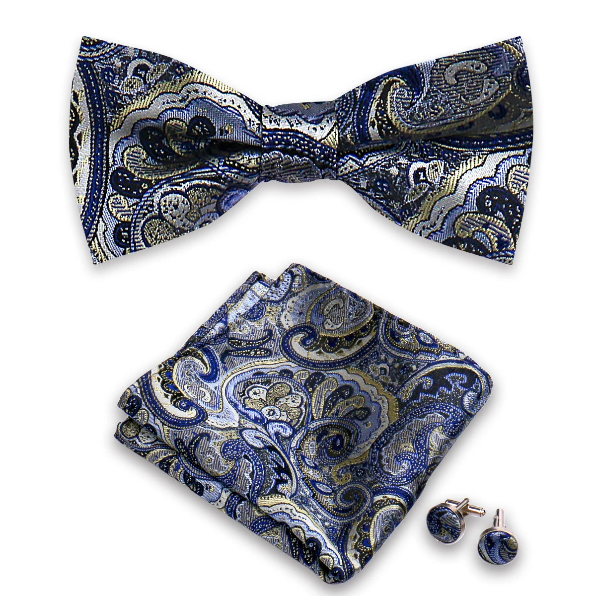 New Paisley Bow Tie for Men Wedding Bowtie Handkerchief Cufflink Set With Bow Tie Box Customized