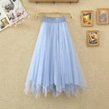 One Size Irregular Mesh Skirt Summer High Waisted Mid Length Skirt Fluffy Sheer Skirt