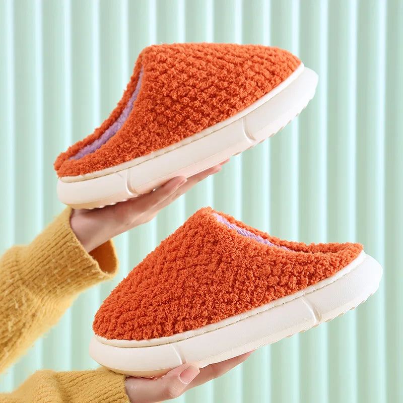 New EVA thick sole cotton slippers half cover warm plush cotton slippers