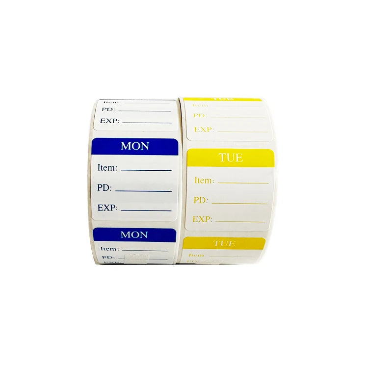 Adhesive Paper Labels Days Weeks Stickers for Food Storage Square Shape Glossy for Containers Bags Jars for Grocery Packaging