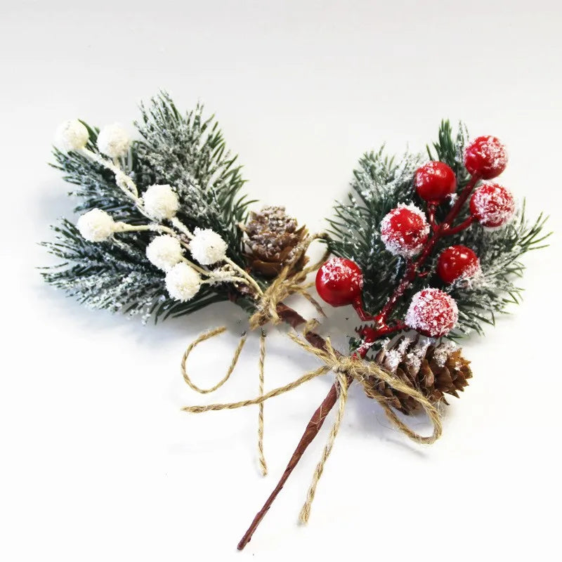 Creative Christmas Tree Decoration Pine Needles With Red Berries Pinecones Covered With Snow Christmas DIY Wreaths Ornament