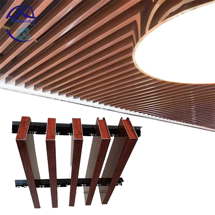 High Quality Wood Finish Fashion Extruded Aluminum Beam Baffle False Ceiling Panels System