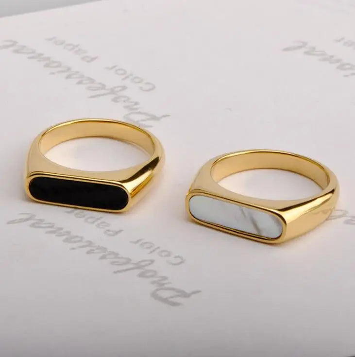 Geometric Titanium Steel Index Finger Ring Shell Charm Rings for Women Golden Stainless Steel Ring