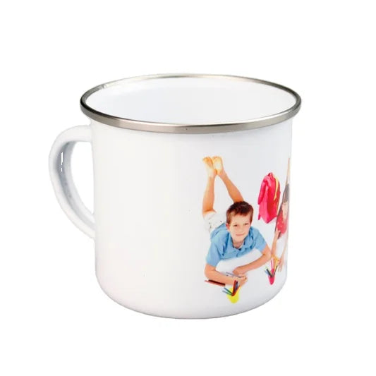 AUPLEX Camper Personal Mugs Unbreakable Tea Cups Enamel Mug With Stainless Steel Rim