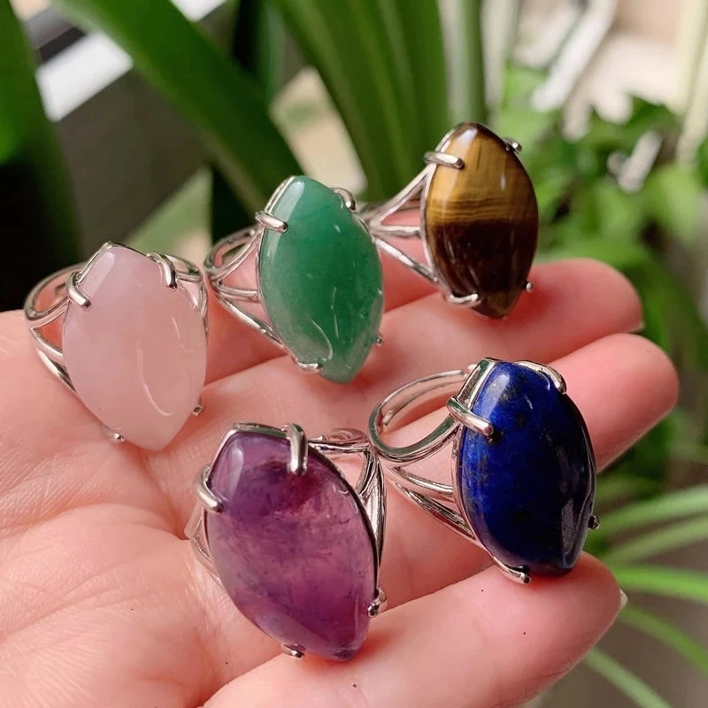 CSJA Wholesale Healing Crystal Rings Natural Stone Amethyst tiger Eye Black Agate Stone Ring Design for Man G574