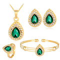 JC Crystal Hotsale American Diamond Necklace Set  Jewelry  Multicolor Water Drop Pendant Four Pieces Bridal Woman Jewelry Set