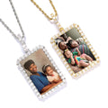 Best Selling Unisex Gold Silver Rectangle Photo Frame Memory Pendant Necklace Iced Bling Zircon Make Your Own Blank Chains