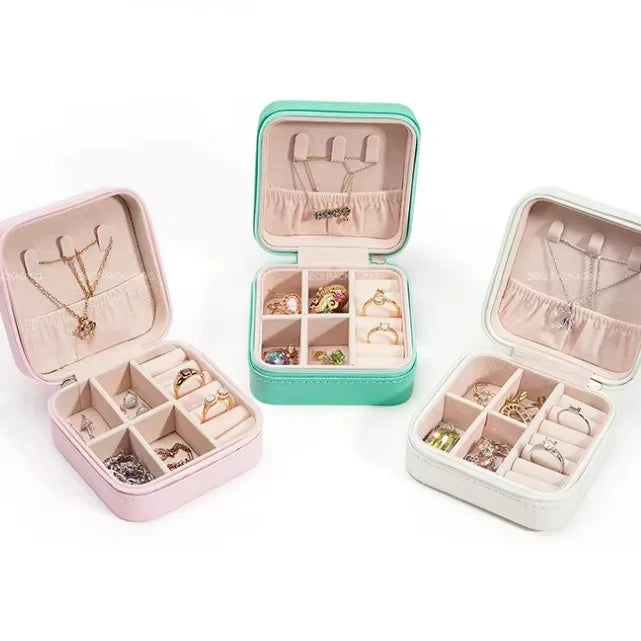 Portable PU Leather Jewlery Storage Packaging Organizer Leather Jewelry Box Organizer Necklaces Rings  Bracelets Jewel Case