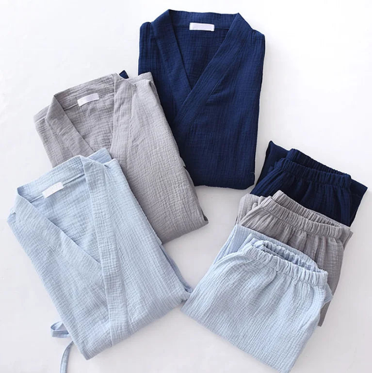 Wholesale Comfortable Kimono Double-layer Gauze Crepe Loose Pajamas