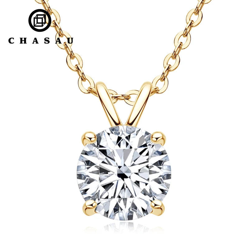 Real 925 Silver Jewelry 4 Claws Sparking D Color Moissanite Pendant Necklace 6.5mm(1.0ct) 2ct 3ct 4ct for Women