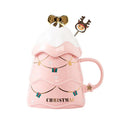 500ml Ceramic Xmas Tree Cup Gift Cup Coffee Cup Creative Cartoon Christmas Mug with Lid and Mixing bar