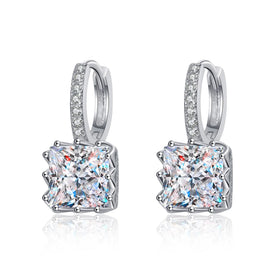 Original Factory Wholesale Trendy 925 Sterling Silver Princess Square Moissanite Earrings with PT950 Platinum Plating