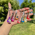Wholesale Metal Stainless Steel Guitar Keychain Colorful Hip-hop Pop Hangings Decor for Bags Personality Instrument Pendant