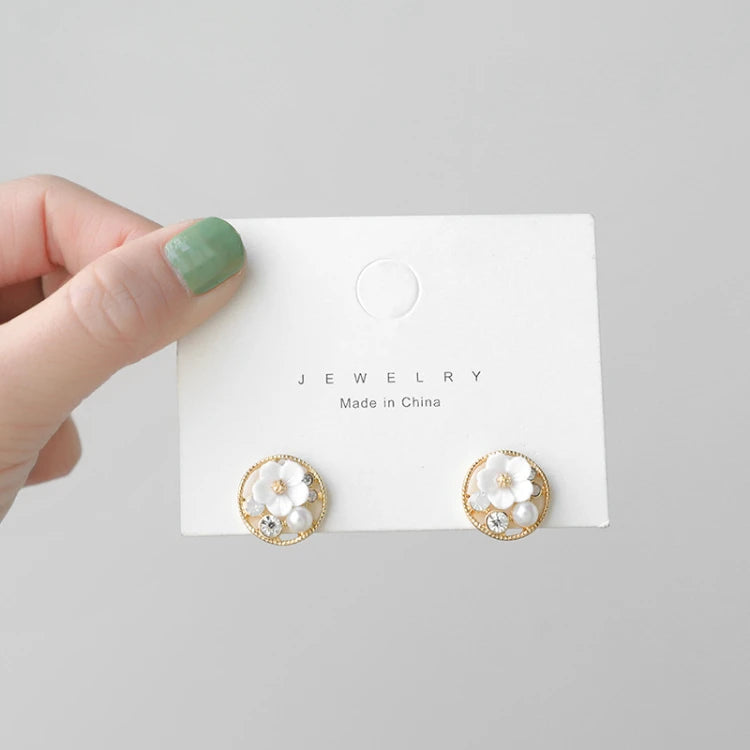 G114 Fashion Korean Rhinestone Flower Elegant Pearl Jewelry Women Stud Earrings