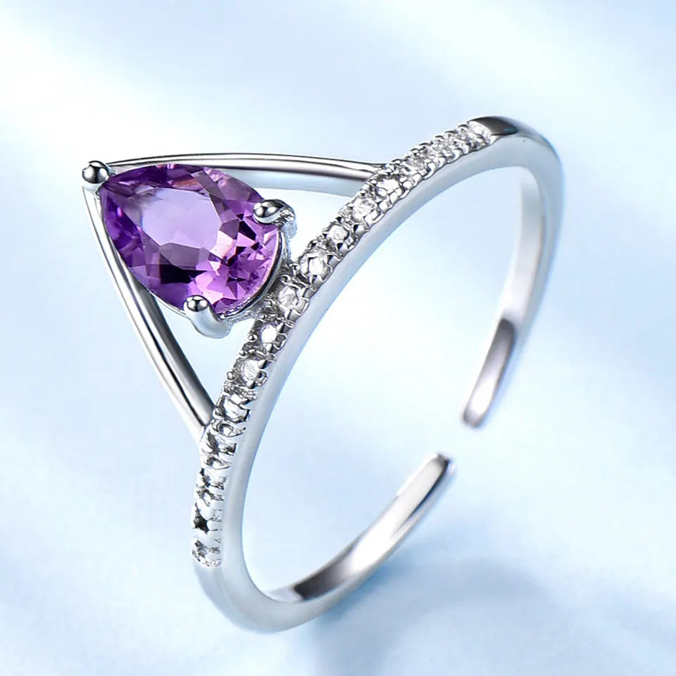 Amethyst Saudi Arabia Jewels Gold Plated 925 Sterling Silver Wedding Rings Jewelry Women Gemstone Ring Prong Setting