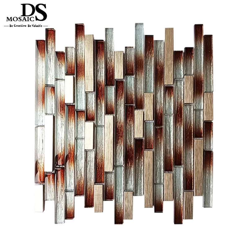 Orange Laminate Glass Mix Metal  Mosaic Use for Wall Backsplash and TV Background and Bath Room Wall