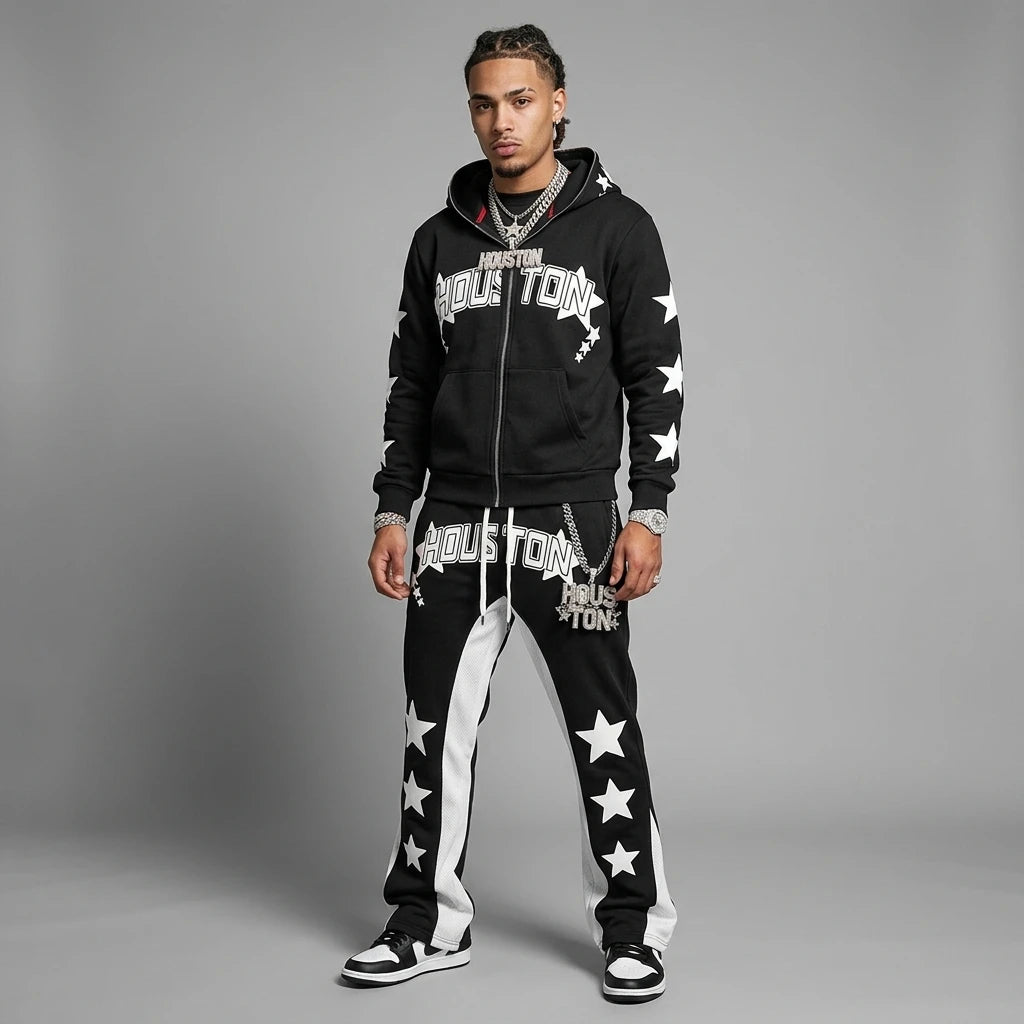 Custom Streetwear DTG Printing Men's Hoodies Sets Vintage Hooded Sweatshirt and  Sweatpants 2 Pieces Causal Sweat Suit for Men