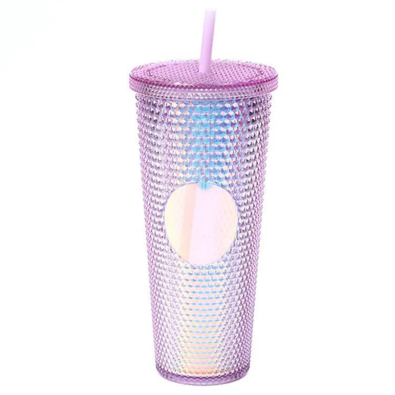 Special Design Double Wall Glitter Durian Plastic Venti Cup with Straw Skinny Handheld Tumbler for Office Use Office Cup