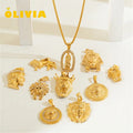 Punk Stainless Steel Zircon Lion Pendant 18K Gold Plated Animal Jewelry Egypt Pharaoh Necklace Pendant for Men