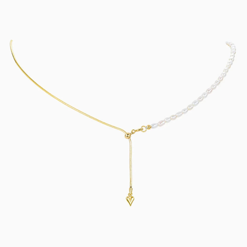 New Arrival Pearl Necklace Stitching Choker Snake Chain Tiny Heart Pendant De Perlas Acier Inoxydable Collier
