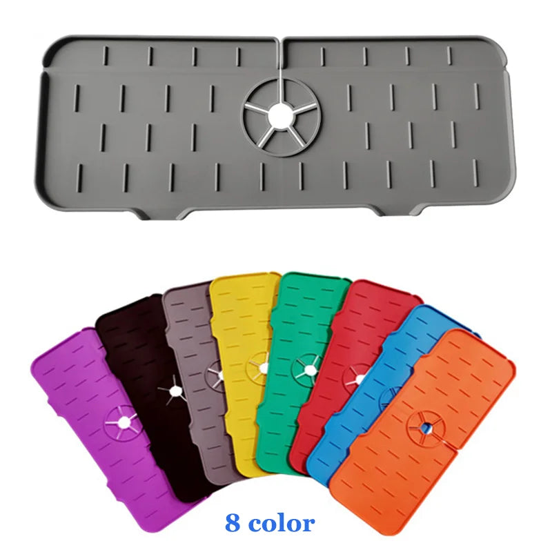 Sink Splash Guard Silicone Faucet Handle Drip Catcher Tray Absorbent Mat for Kitchen Bathroom