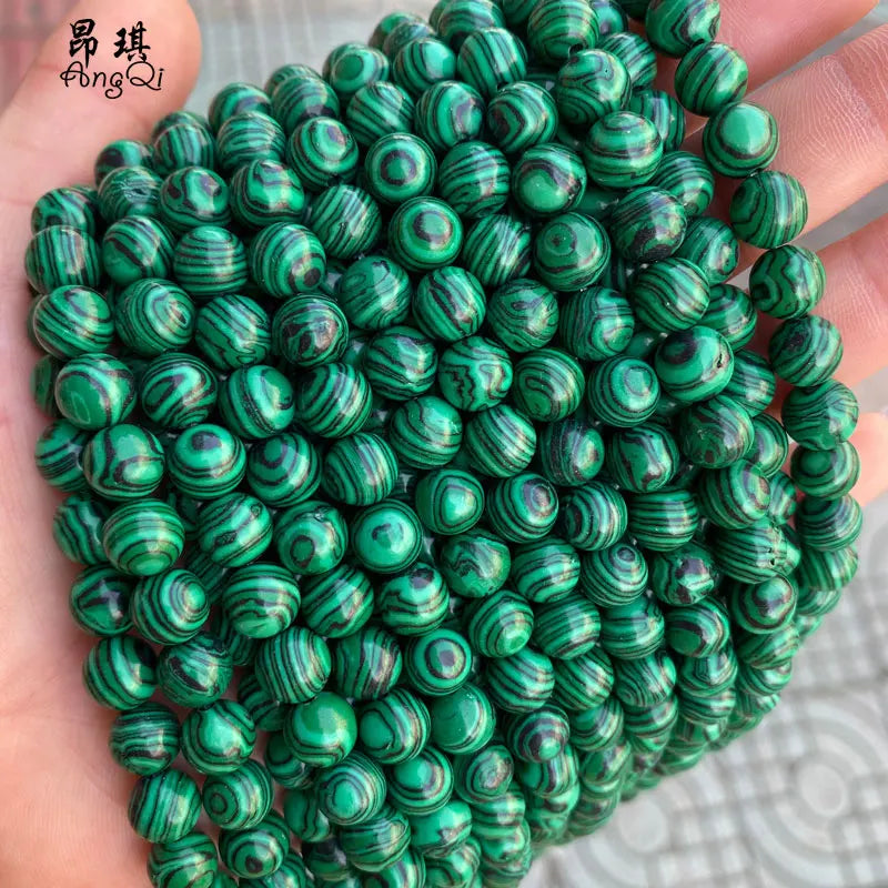 Natural Gemstone Beads Strands Natural Stone Malachite Round Loose Beads for Jewelry Making DIY Bracelet