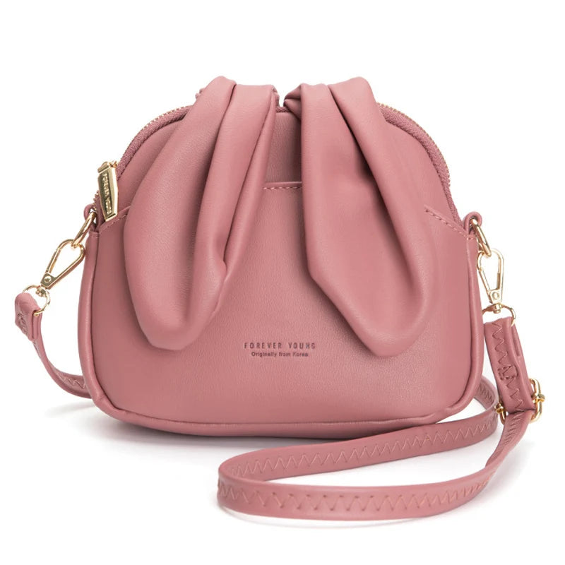 Long Soft Rabbit Ears Crossbody Shoulder Bucket Bag PU Portable Vintage Korean Fashion Lady Tote Handbags for Women
