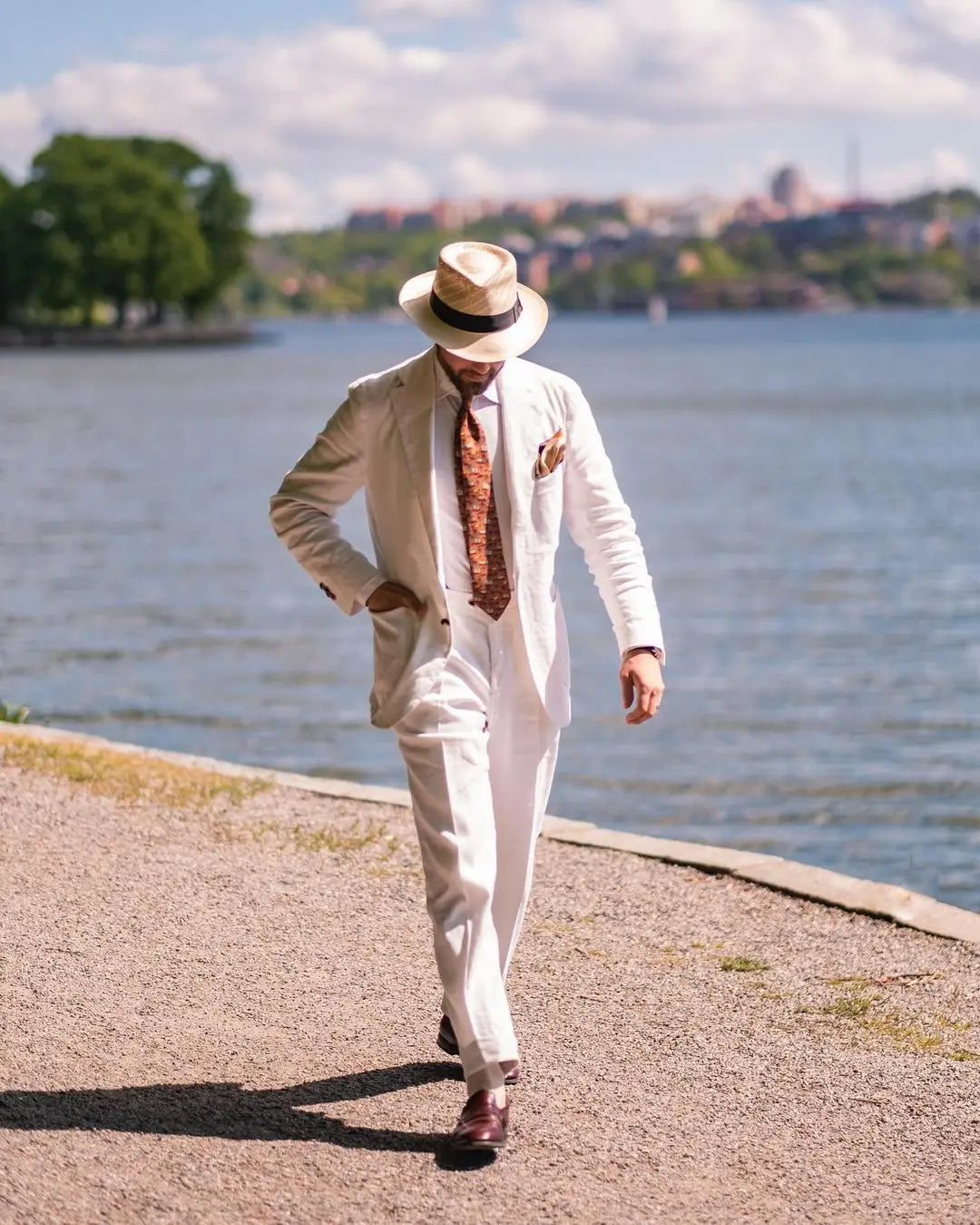 2025 Custom Made Handsome New Design Linen Men Suits Casual Single Breasted White Tuxedos Street Wear Elegant Homme Groom Sets