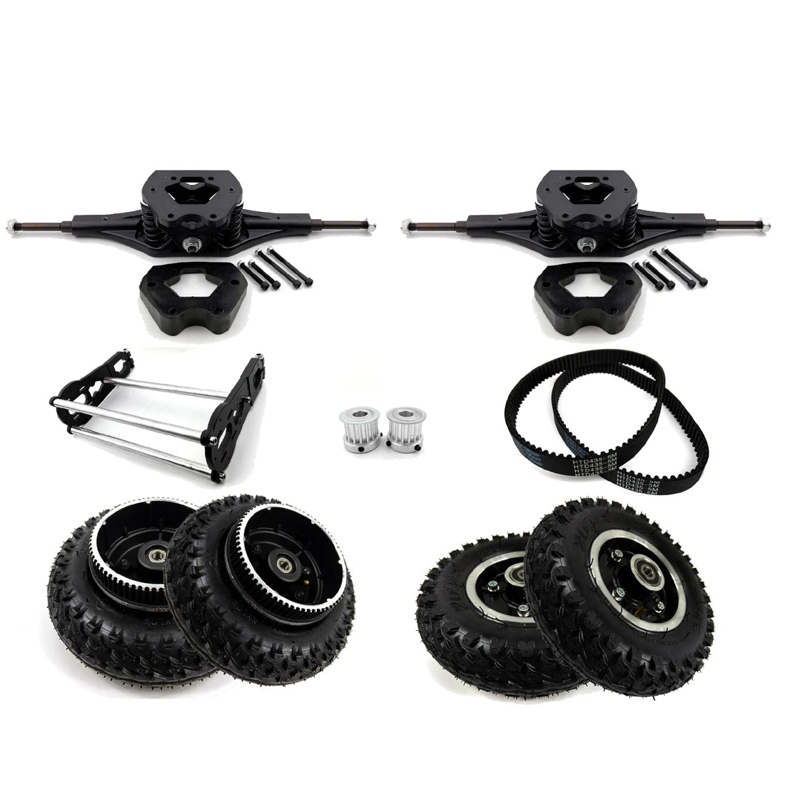 Electric Mountain Skateboard Components With Trucks and Pulleys 8 Inch Inflated Wheels Motor Mounting Plates for 6374 MegaBDM