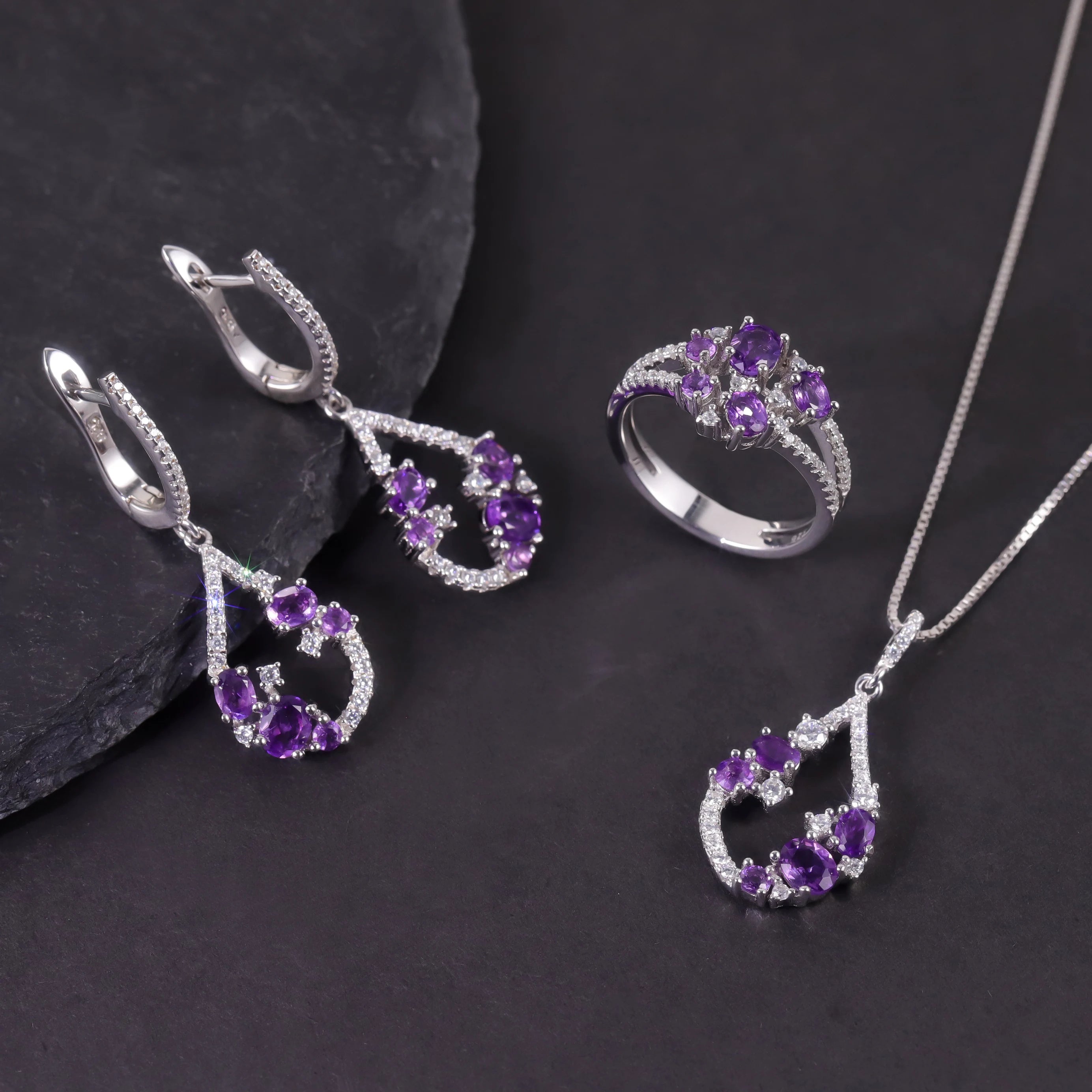 W0463 Abiding Handmade Jewelry Factory Wholesale Rhodium Plated S925 Silver Amethyst Jewelry Sets Statement Jewelry Sets