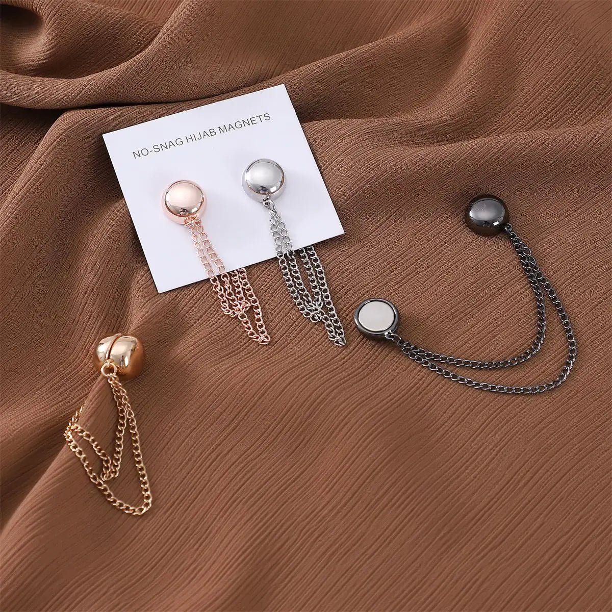 Luxury Accessory for Muslim Women Strong Magnetic Hijab Pins with Chain No-Hole Scarf Magnets Clip Brooches for Weddings Gifts