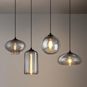 American Vintage Smoke Gray Glass Pendant Lights Living Room Nordic Led Hanglamp Loft Industrial Hanging Lamp Decor Luminaire