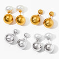 Two Ways Wear Imitation Pearl Double Ball Bead Stainless Steel Gold Plated Stud Drop Earrings Unisex Jewelry Trendy ISO9001