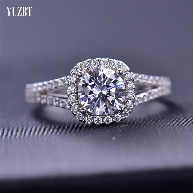 Silver 925 Original 1 Carat Brilliant Cut Pass Diamond Test D Color Moissanite V Arm Cushion Ring for Women Party Fine Jewelry
