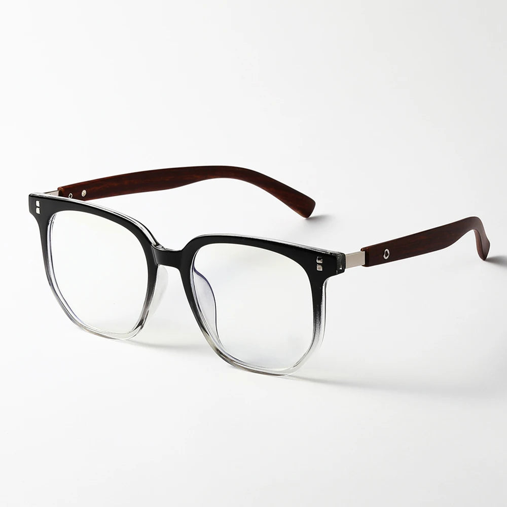 Designer New Style TR Square Anti-blue Light Glasses With Paper Transfer Wood Grain Pattern Arms for Unisex