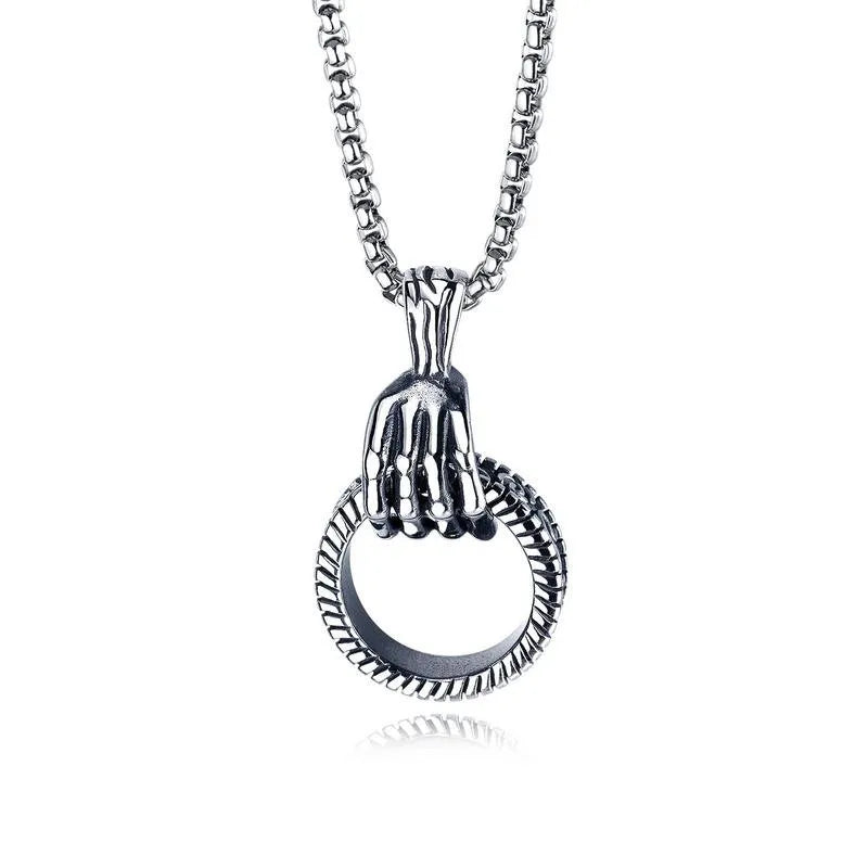 Fitness Pendant Necklace Wholesale Vintage Pendant Punk Style Men Silver Dragon Claw Hand