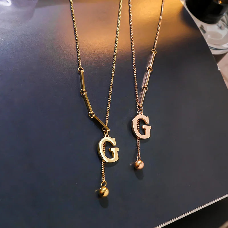 Korea East Gate Rose Gold WOMEN Romantic Stainless Steel Letter G Pendant Jewelry Lariat Necklace for Girl