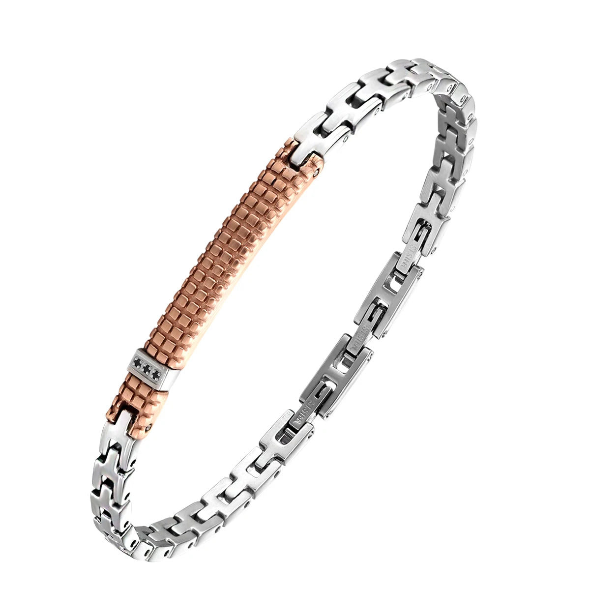 Custom Brands Wholesale Mens Luxury Polished Shiny Bracelets Stainless Steel Silver PVD Rose Gold Plated Wristband Bracelet