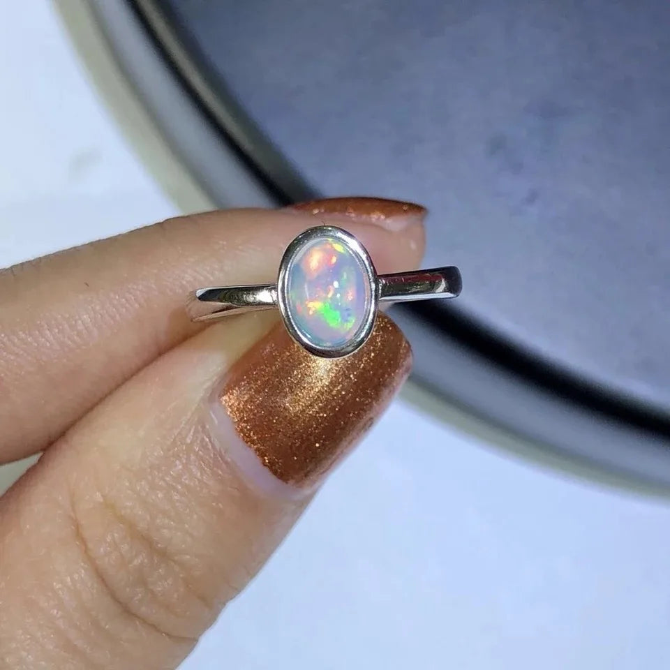 Aimgal Fine Jewelry Vintage Natural White Opal Gemstone Ring 18K Gold S925 Silver Sterling for Wedding