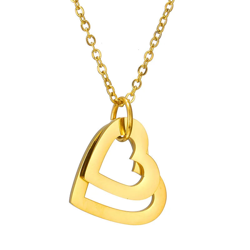 Necklace Collar Stainless Steel Jewelry Double Gold Plated Heart Necklace Custom Personalized Family Member Name Necklace
