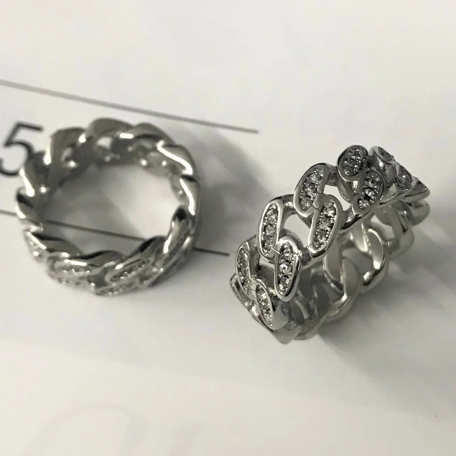 VAF Iced Out Hip Hop Round Cut Diamond Ring Stainless Steel Moissanite Lab Cuban Chain Link Ring for Men