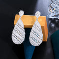 Elegant Bright Cubic Zirconia Statement Long Drop Women Engagement Party Costume Earrings Bridal Luxury Jewelry Accessories