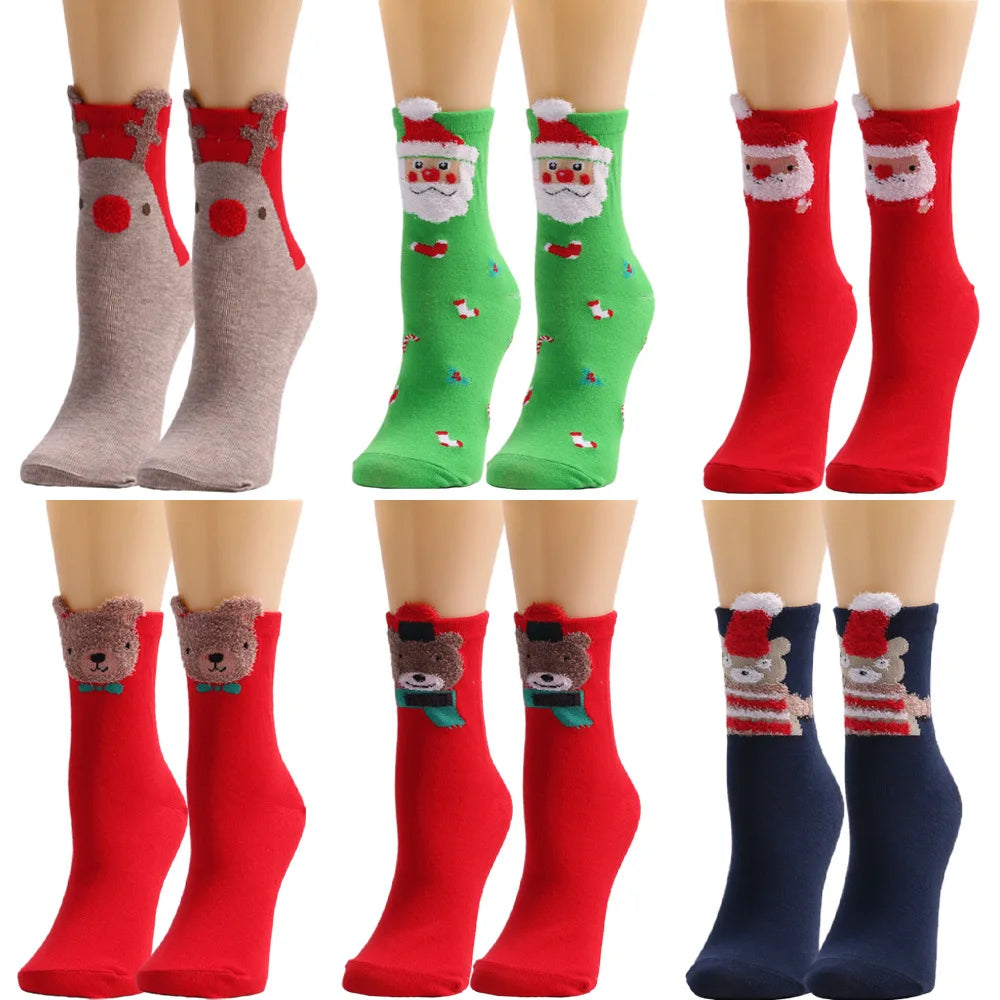 2023 New Hot Sale Colorful Funny Xmas Socks Carton Red Green Warm Soft Holiday Ankle Christmas Socks for Women