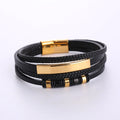 Custom Engraved Blank bar Men Vintage Multilayer Leather Braid Bracelets With Stainless Steel Clasp