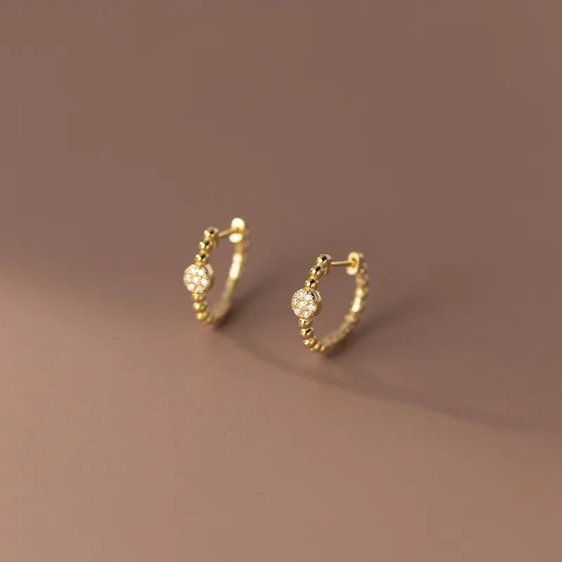 Wholesale 925 Sterling Silver European Fashion Earrings with Shiny Zircon Hut Perforated Jewelry Trendy Style for Women's Gifts