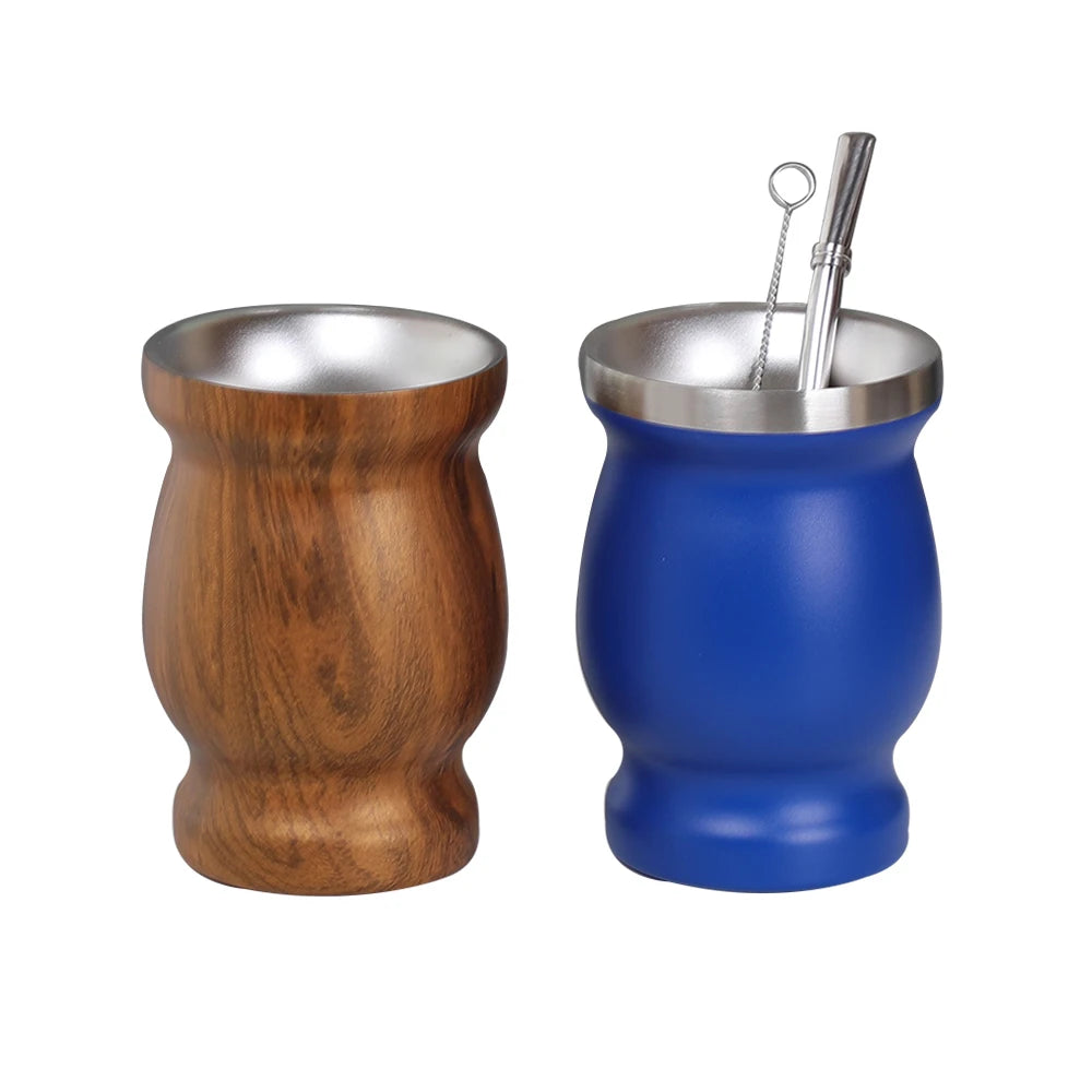 Yerba Mate Cup Wholesale Customize Design Double Wall Food Grade 304 Stainless Steel Original Traditional Natural Gourd Tea Cup